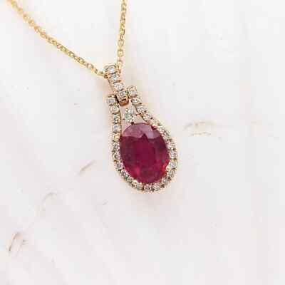 1.45 Ct Oval Cut Natural Ruby Halo Pendant 14K Yellow Gold Plated 18''Chain