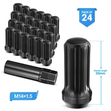 Set of 24 Epoch Spline Lug Nut Kit Black 14mm x 1.5 2" Tall M14x1.5 Super Duty