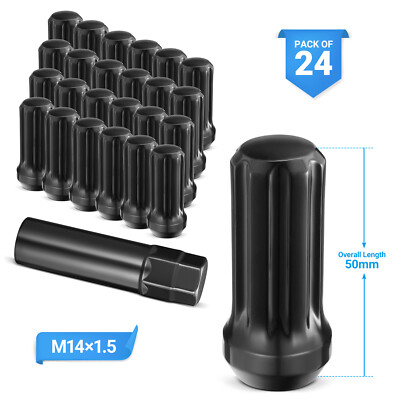 Set of 24 Epoch Spline Lug Nut Kit Black 14mm x 1.5 2'' Tall M14x1.5 Super Duty
