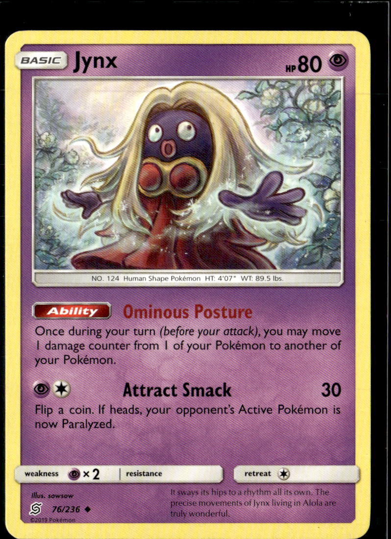 Pokemon Jynx 76/236 Unified Minds Non Holo Uncommon 2 Card Lot