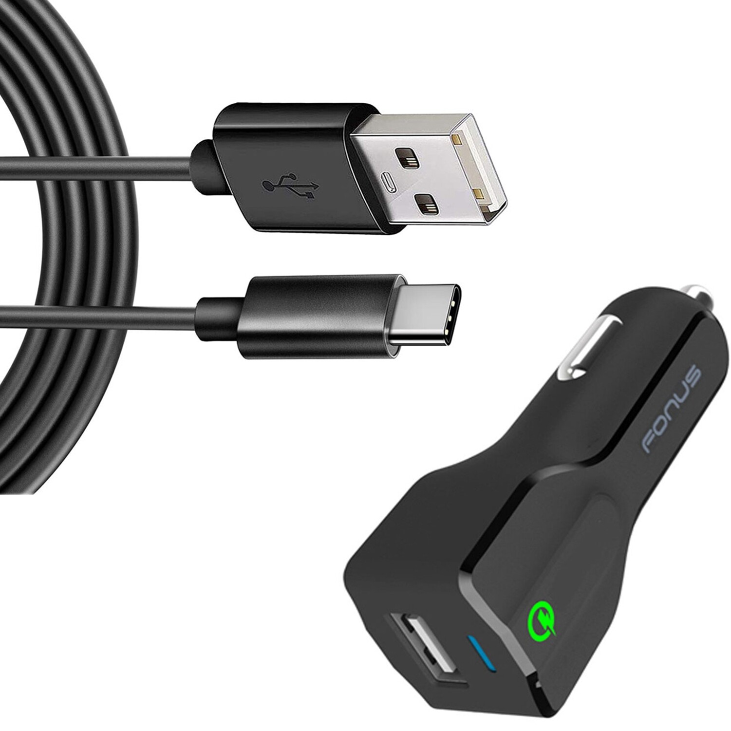 24W Fast Dual-Port Car Charger with 6ft Cable for Samsung Galaxy S24/Ultra/Plus