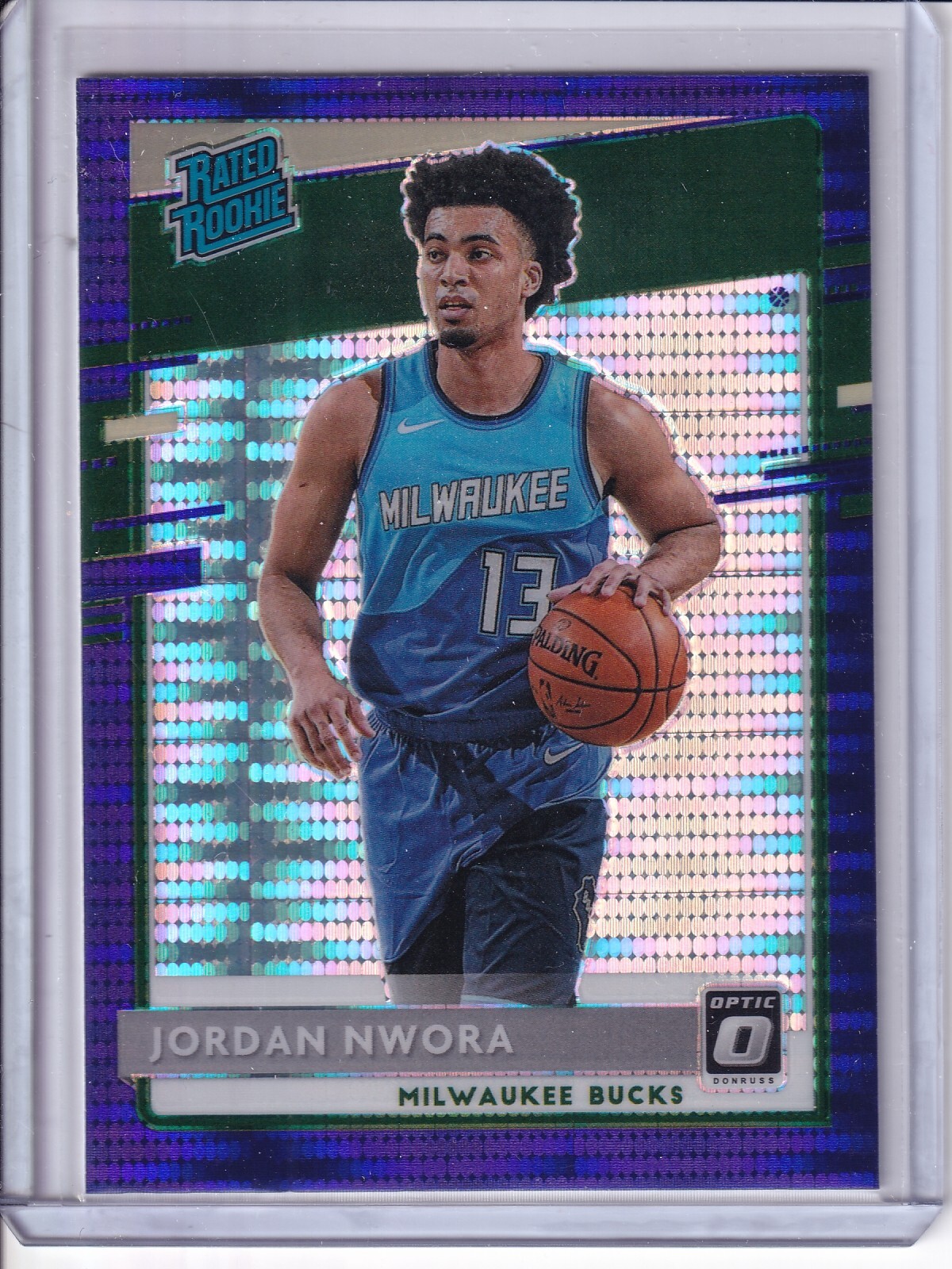 2020-21 Donruss Optic Jordan Nwora Rated Rookie Target Purple Pulsar #189 Bucks!