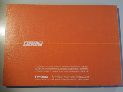 FIAT UNO Uso e manutenzione Originale FIAT 1986 - Foto 2 di 8