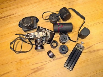 Asahi Pentax Spotmatik SP mit 3 Objektiven, Lederetuis