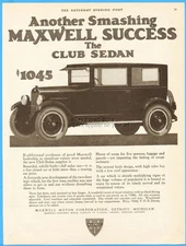 1923 Maxwell Motor Corp Detroit MI Enclosed Club Sedan Vintage Car Automobile Ad