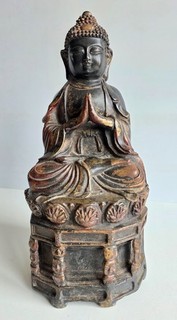 RARE OLD CHINESE BRONZE TEMPLE GOD / BUDDHA TRACES OF GILDING CHINESE MARKS