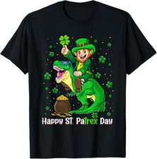 St Patricks Day Leprechaun Cute Riding Dino T Rex Unisex T-Shirt