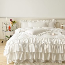 Ruffle Duvet Cover Queen Size,100 Washed Microfiber 3pcs Bedding Duvet Cover...