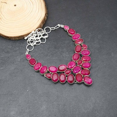 Kaschmir roter Rubin Edelstein Handarbeit 925 Sterlingsilber Schmuck Halskette 18 Zoll
