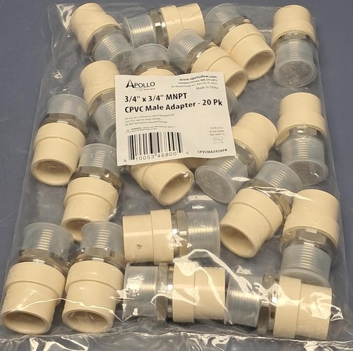 Lot of 20 Apollo - CPVCMA3420PK - 3/4" x 3/4" MNPT - CPVC Male Adapter