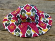 GYMBOREE Girl  s SUN HAT 100 Cotton Ages 8 Ikat PRINT Hot PINK BOW NWT