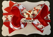 My First Christmas Red Border Hairbow W/ Flatback Custom Made W/ Free Shipping