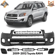Front Bumper Cover Paintable & Fog Light Trim Kit For 2009-2012 Toyota RAV4