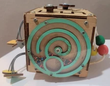 Brain Up Wooden Montessori Busy Activity Cube Toddler Shape Sorter Clock Gears