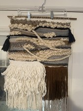 Boho Wall Decor  Handmade Woven Hanging Colorful blues, grays, cream Tapestries