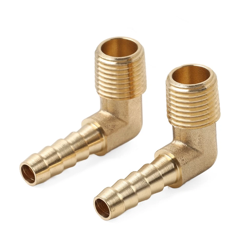 2pcs Brass Hose Barb Fitting Elbow 1/4" x 1/4 NPT Male Thread Pipe Connectors - Image 2 of 4