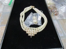 Park Lane Vintage Faux Pearl Necklace Center Drop Triple Strand w/earrings