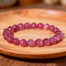 Natural Strawberry Quartz 8mm Beaded Healing Reiki Crystal Stretch Bracelet Gift