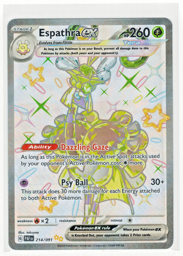 Espathra ex 214/091 Shiny Ultra Rare Paldean Fates Pokemon Holo Near Mint