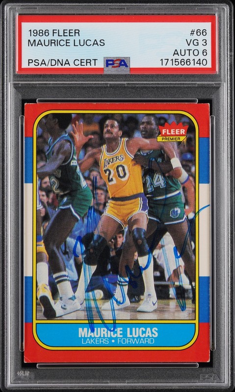 1986-87 Fleer MAURICE LUCAS VIntage Signed Card #66 Slabbed Lakers PSA 3 Auto 6