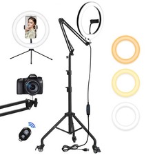 12" Ring Light with 81" Tripod Stand Folded Arm, Overhead Camera Mount Phone ...