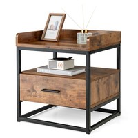 Beistelltisch 2 Ebenen Sofatisch Kaffeetisch Mit Schublade Wohnzimmer Nachttisch