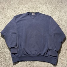 Vintage Russell High Cotton Navy Blue Large Faded Blank USA Sweatshirt 1990s