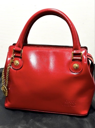 VERSACE Mini Hand Bag Tote Purse Sunburst Leather Red Authentic - Picture 16 of 24