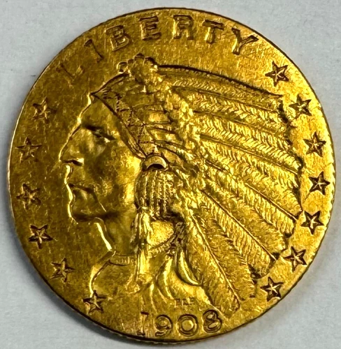 1908 $2.5 Indian Head Gold Coin, Uncertified, NR