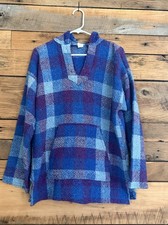 Both Drug Rug Baja Hoodie Mexican Poncho Purple Blue Sz L