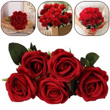 Exquises roses artificielles rouges pour la f��te des m��res ensemble de 5 fleur