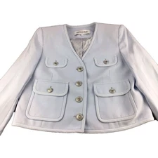 Veronica Beard Isola Crop Jacket Blazer Women's Sz 10 Blue Silver Buttons Career
