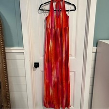 Tommy Bahama Sunset Ablur Halter Pink Orange Maxi Dress. Size Small.