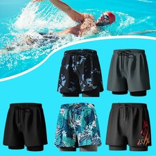 Mens Swimming Trunks With Compression Liner Stretch Mens Swimwear 2 In 1 Quick D