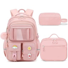 School Backpack for Girls 17" Large Capacity - 5pcs Set with Lunch Box for Teens