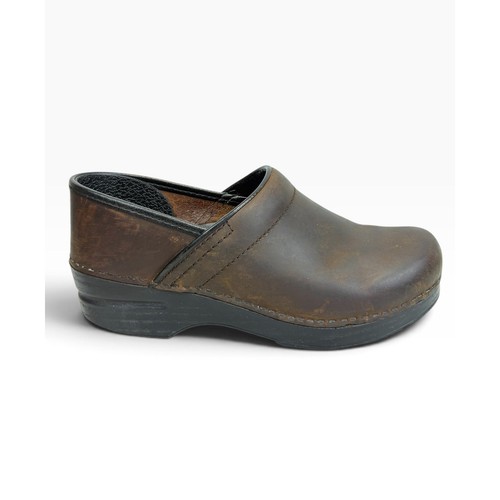 Dansko Professional Oiled Leather Clogs Brown Distressed Slip On Shoes 38