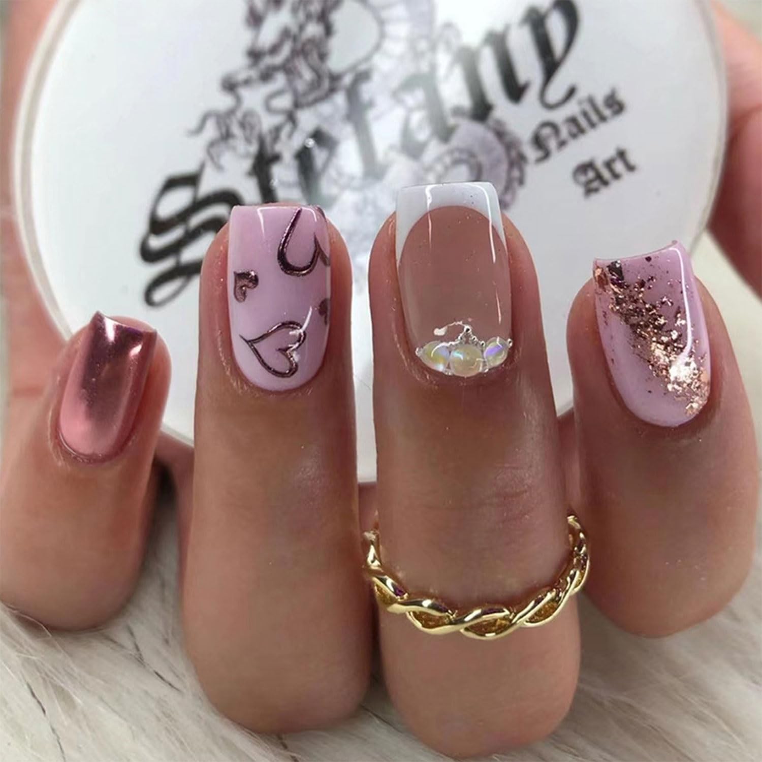 Valentine's Day Press On Nails Short Square Fake Nails with 