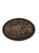 Running Strong For American Indian Youth Belt Buckle Brass Oval 1997 Western