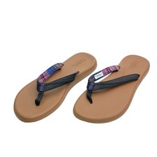 Flojos Fiesta Flip Flop Women Size 9 Black Multi Color Woven Fabric Strap Sandal