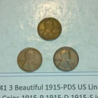 Lot #241 3 Beautiful Lincoln Wheats 1915-P 1915-D 1915-S VG-Fine See Pictures