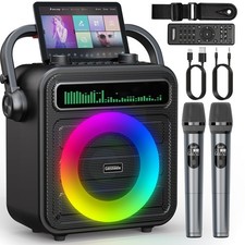 Karaoke Machine w/2 Wireless Microphones, Portable Bluetooth Speaker