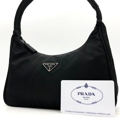 PRADA Tessuto Nylon Accessoire Pouch Triangle Logo Plate Black Silver Authentic