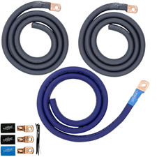 Sky High Oversized 1/0 Gauge AWG Big 3 Upgrade Blue/Black Electrical Wiring Kit