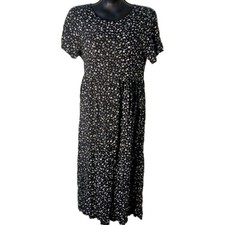 Vtg Erika Studio Women’s M Black Floral Midi Dress Tie Back Cottagecore Praire