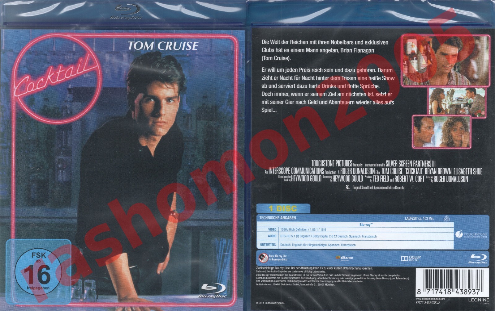 Blu-ray COCKTAIL Tom Cruise Elisabeth Shue Kelly Lynch Gina Gershon Region B NEW