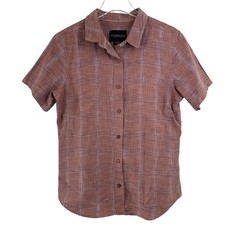 Wildfang THE Essential Button Up Mauve Plaid Cotton Linen Shirt Women Large PUNK