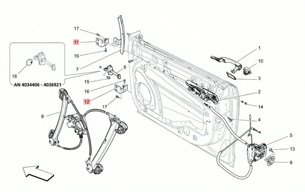 Maserati Quattroporte S Q4 2013-2019 Front Left Lower Door hinges Set