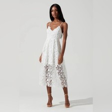 ASTR The Label White Lace Midi Dress | Size Small Women's Scalloped Hem Floral