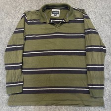 St. John's Bay Rugby Polo Shirt Mens 2XLT Green Navy Striped Cotton Long Sleeve