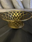 Vintage Brass Weave Lattice Basket Planter Fruit Bowl — photo 3